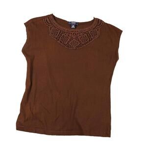 Chaps Denim by Ralph Lauren‎ Brown Crochet Sleeveless 100% Cotton Knit Top M
